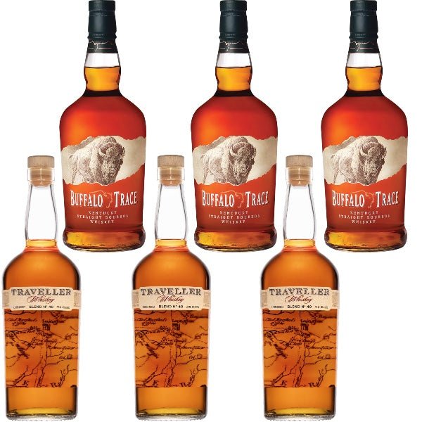 Traveller Blend No. 40 Whiskey and Buffalo Trace Burbon 6 Bottles Bundle - Rare Reserve